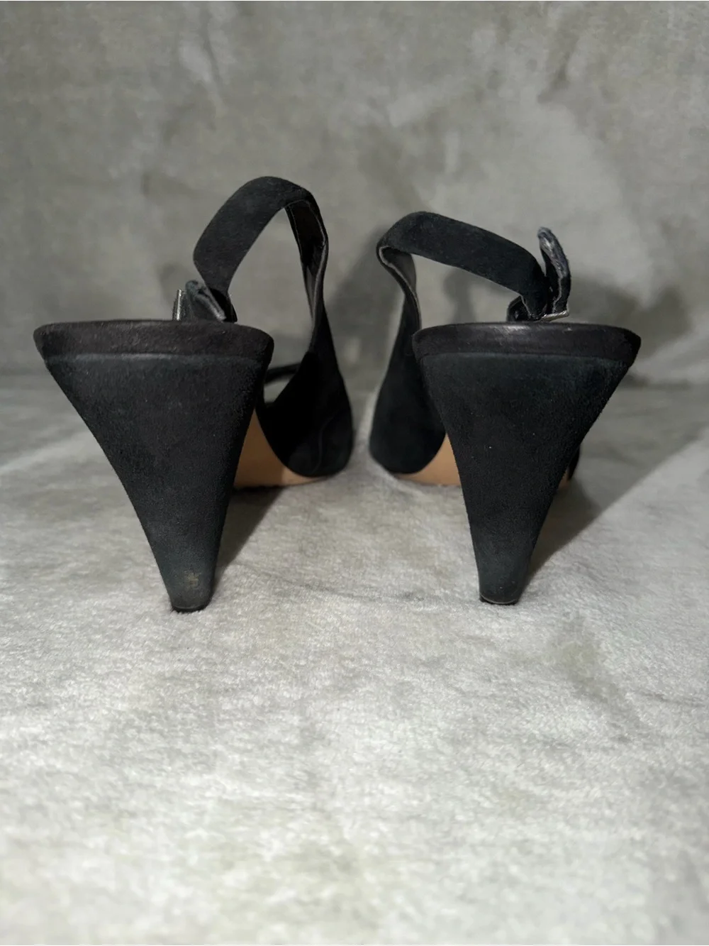 Vince Camuto Black Suede Paelinna Slingback Peep Toe Cone Heels Size 9